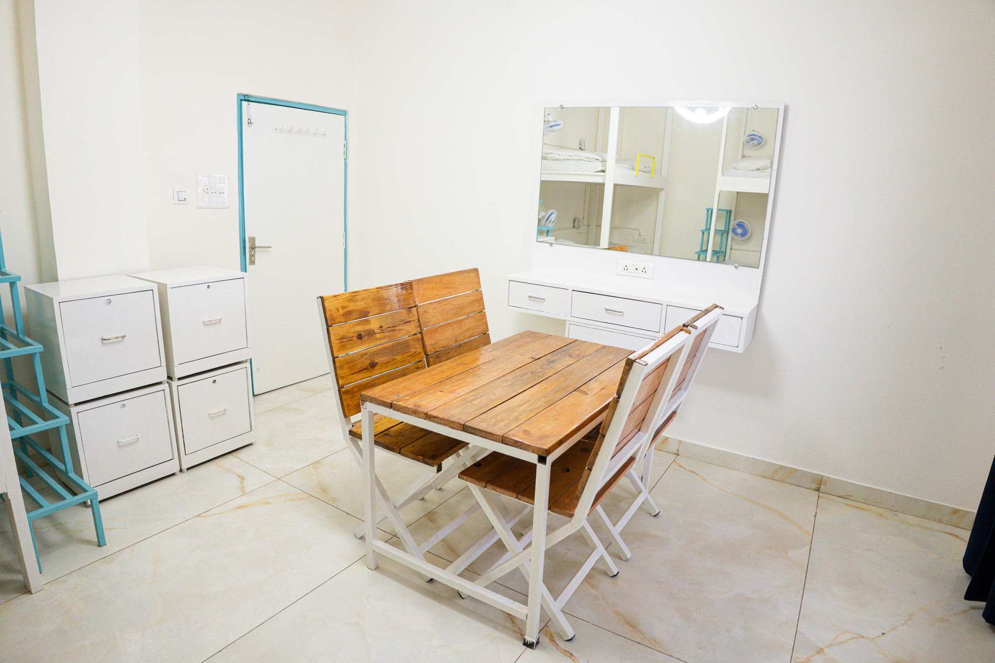 Premium air-conditioned dorm with bunk beds at Trippme Rishikesh — 400 sq ft, sleeps 4-6 guests