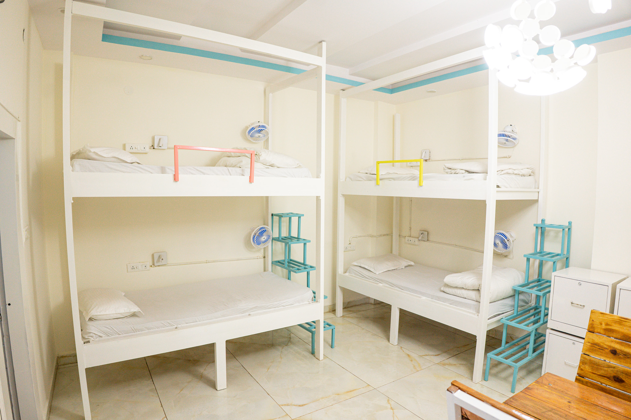 Premium air-conditioned dorm with bunk beds at Trippme Rishikesh — 400 sq ft, sleeps 4-6 guests